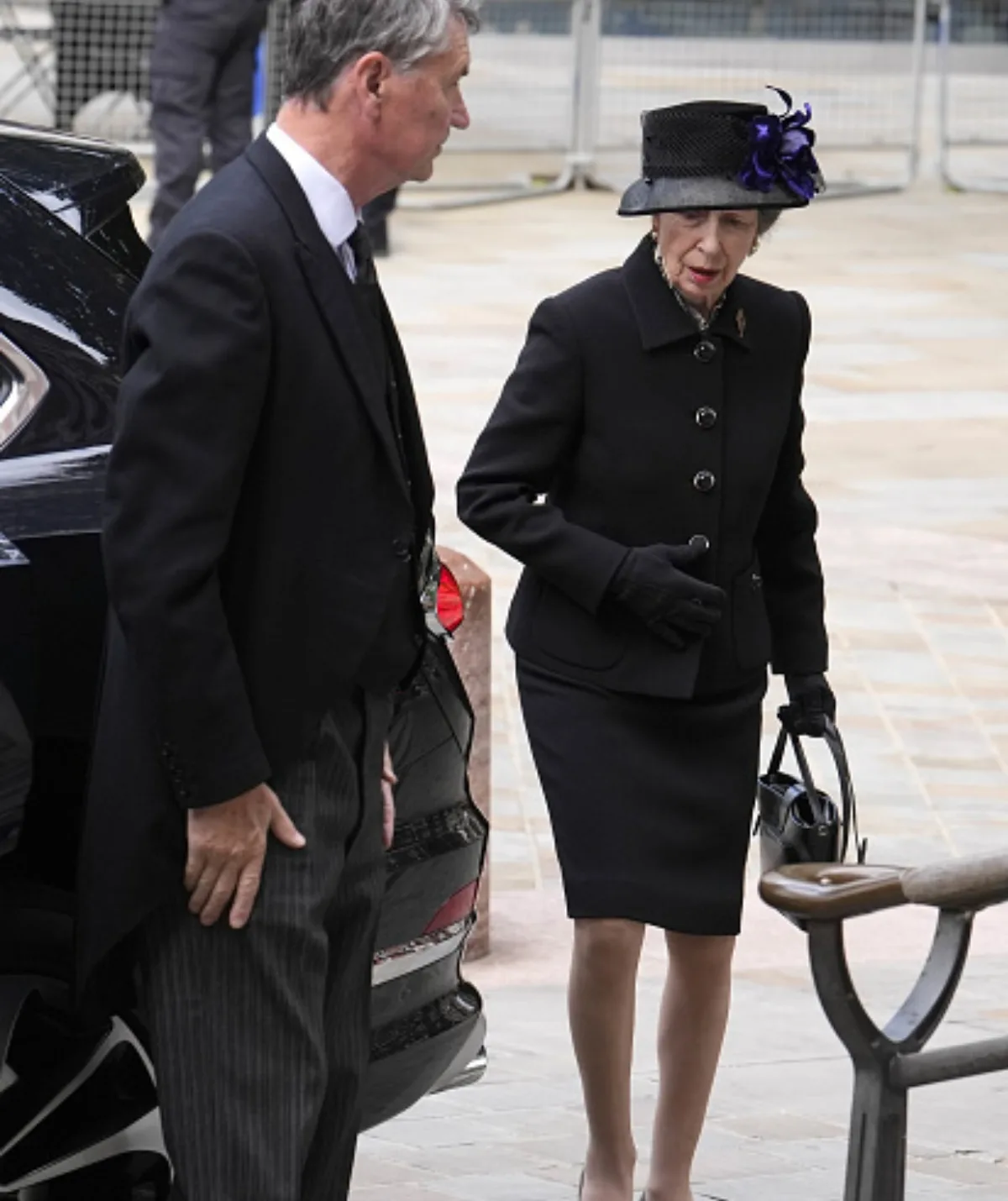 Anne, Princess Royal and Vice Admiral Sir Timothy Laurence arrive for the Requiem Mass service for Katharine. Credit: Getty. 