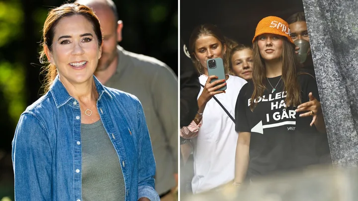 Queen Mary, left, and her daughter Isabella in her X-rated t-shirt, right