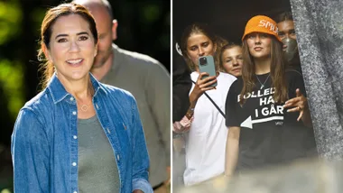 Queen Mary, left, and her daughter Isabella in her X-rated t-shirt, right