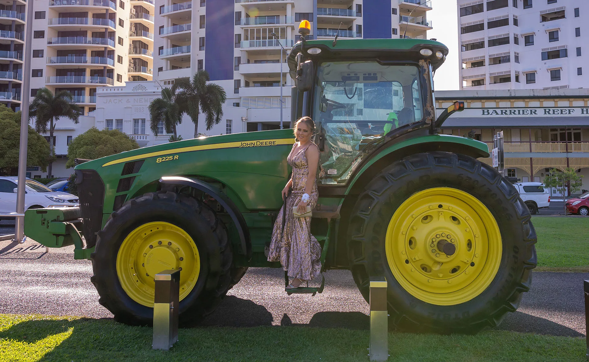 Sophie Jonsson at her school formal after arriving on the tractor. (Image: Supplied)
