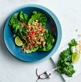 Sweet chilli pork in lettuce cups