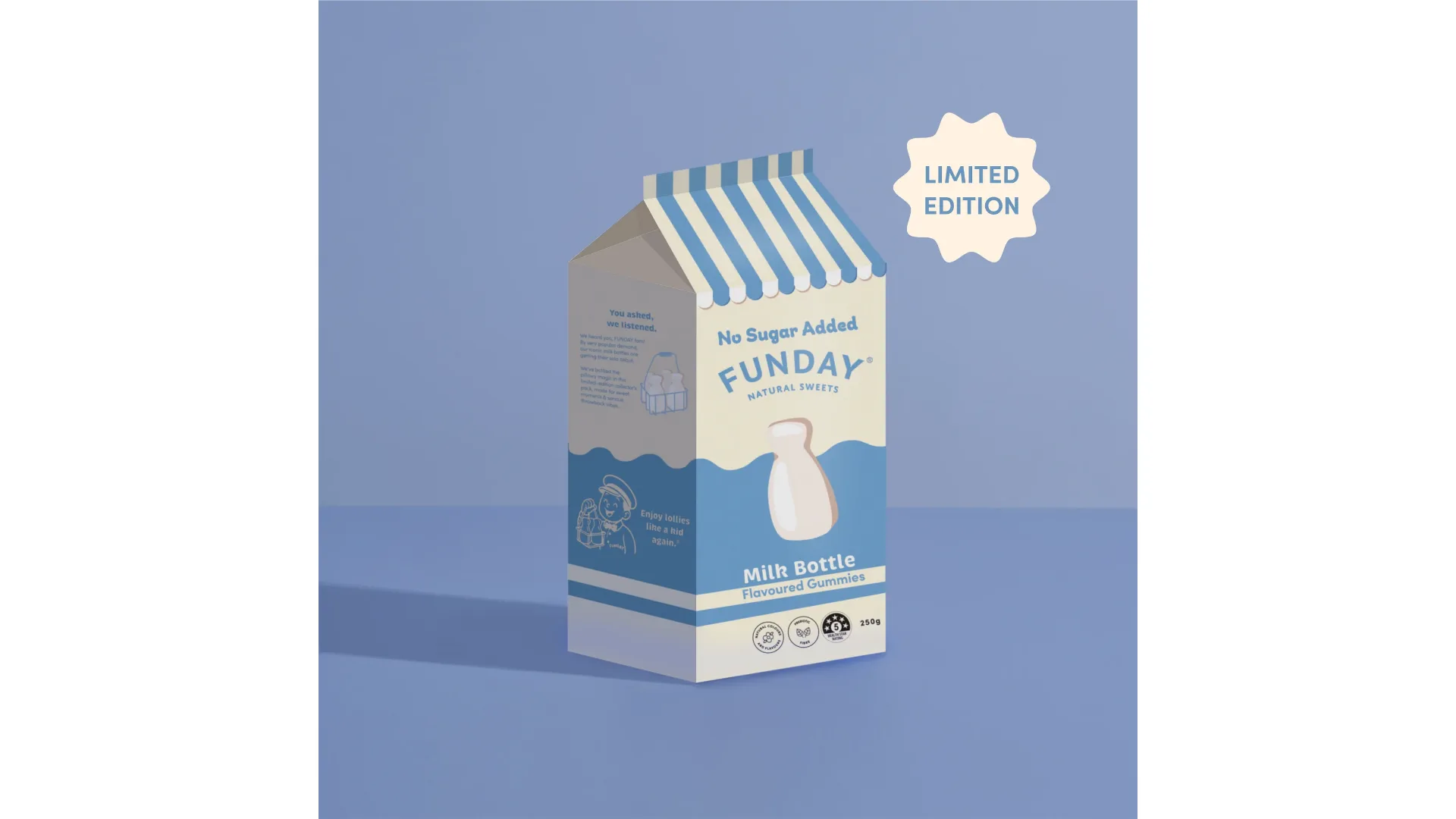 FUNDAY's Milk Bottles in their retro carton.