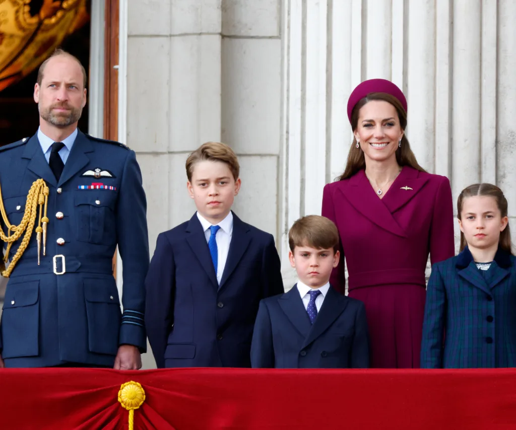 Prince William, Prince of Wales, Prince George of Wales, Prince Louis of Wales, Catherine, Princess of Wales and Princess Charlotte of Wales.