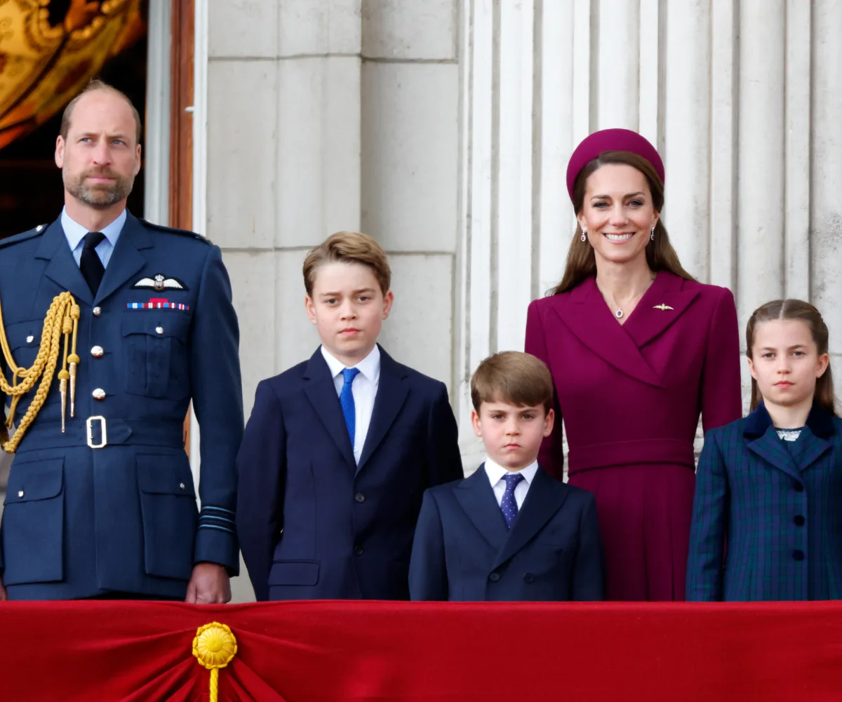 Prince William, Prince of Wales, Prince George of Wales, Prince Louis of Wales, Catherine, Princess of Wales and Princess Charlotte of Wales.