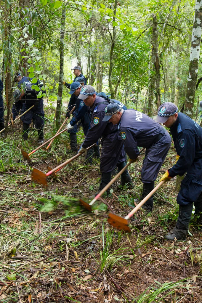 NSW Police search bushland at Batar Creek in NSW, Wednesday, June 27, 2018. Search teams looking for evidence in the William Tyrrell case have moved to a new area of NSW bushland, about four kilometres from where the three-year-old boy was last seen nearly four years ago. The new search area is a six-minute drive from William's foster grandmother's yard in the NSW mid-north coastal town of Kendall, where the boy vanished in September 2014.
