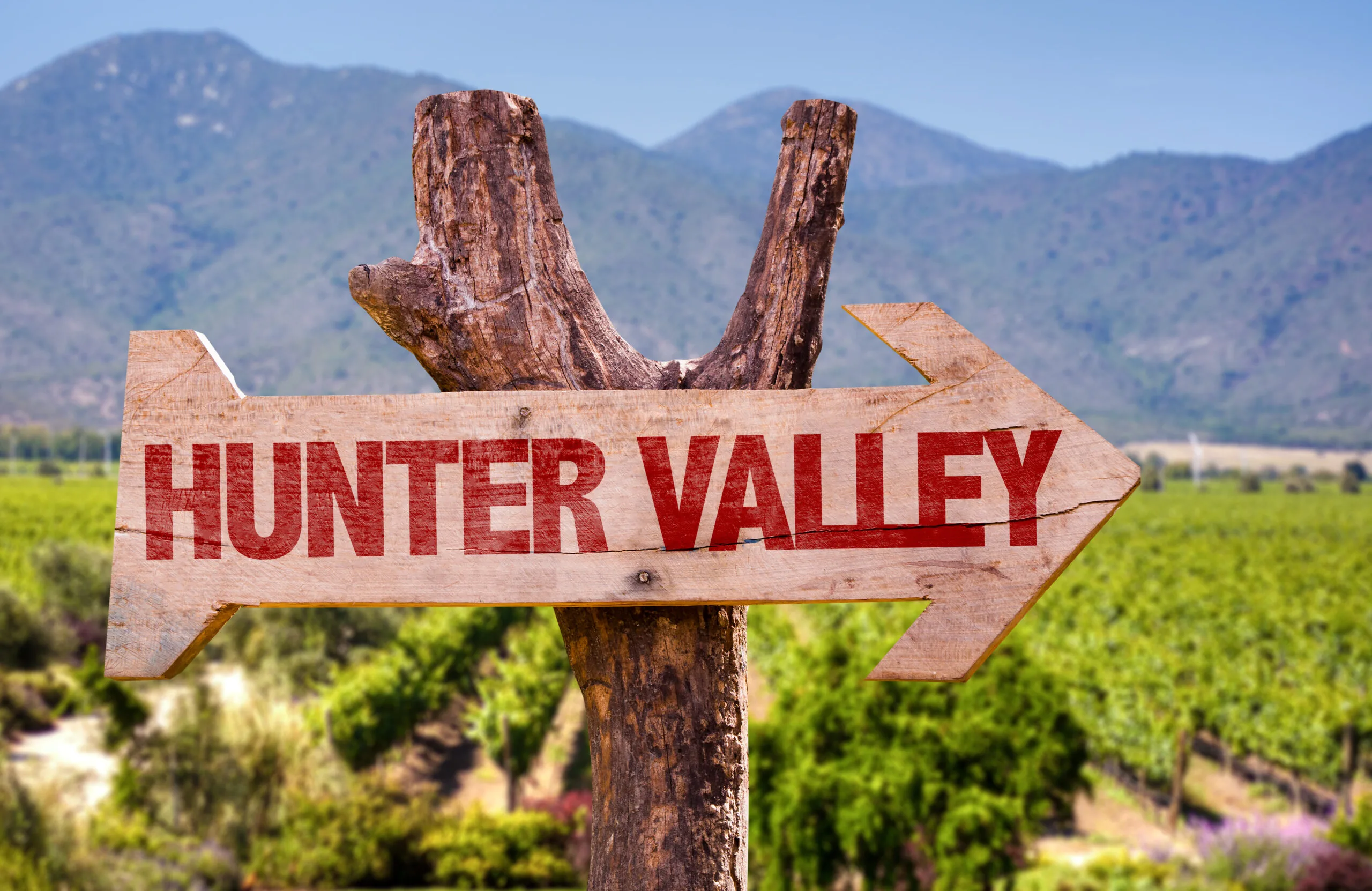 A sign points to the Hunter Valley.