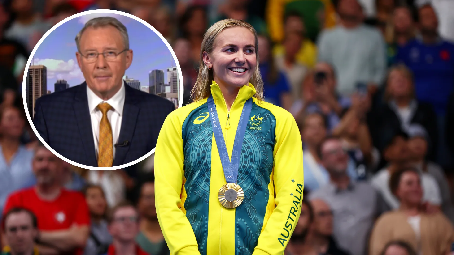 Ariarne Titmus winning gold medal at olympics