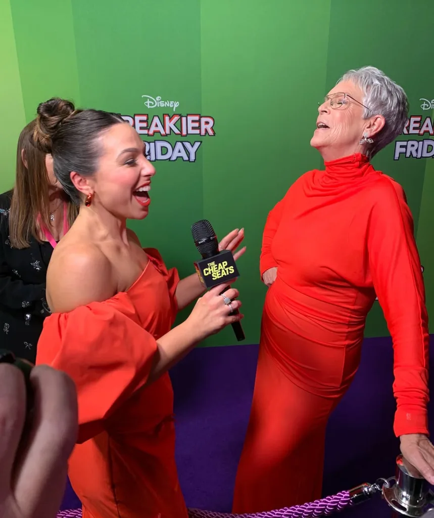 Mel interviews Jamie Lee Curtis on the red carpet for Freakier Friday.