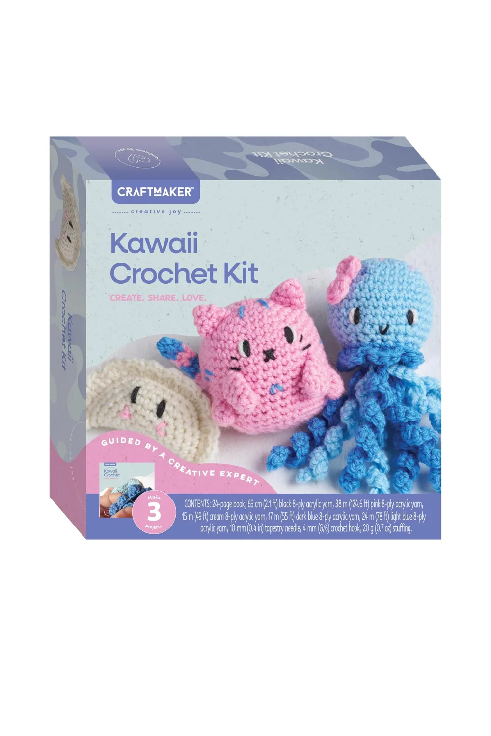 Craft Maker Kawaii Crochet Kit &ndash; DIY Crochet Projects for Beginners &ndash; Create Cute & Colorful Kawaii Characters &ndash; Includes Yarn, Hooks & Instructions