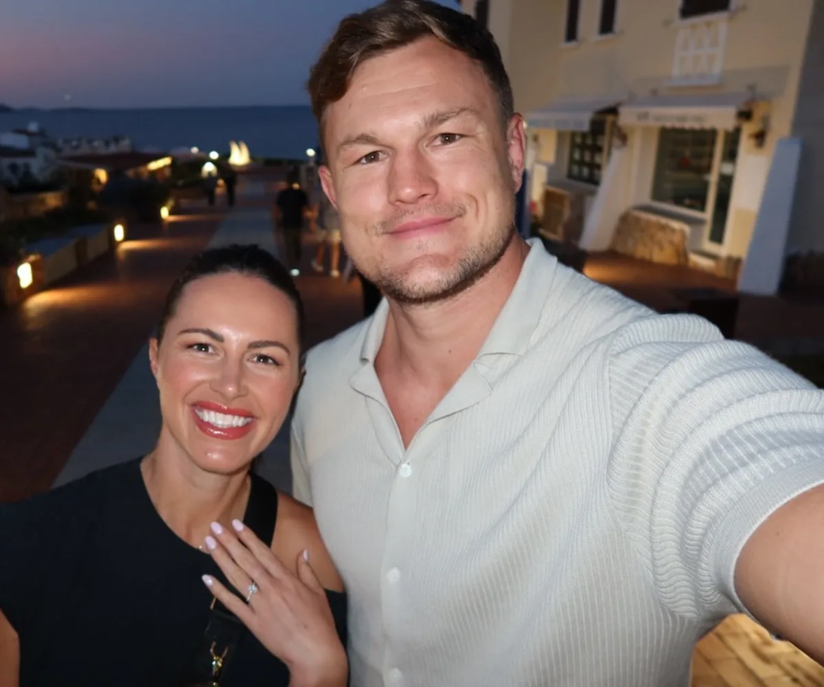 Danika Mason and Liam Knight showing engagement ring 