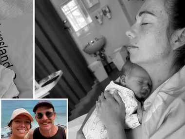 Farmer David and Emily and their baby