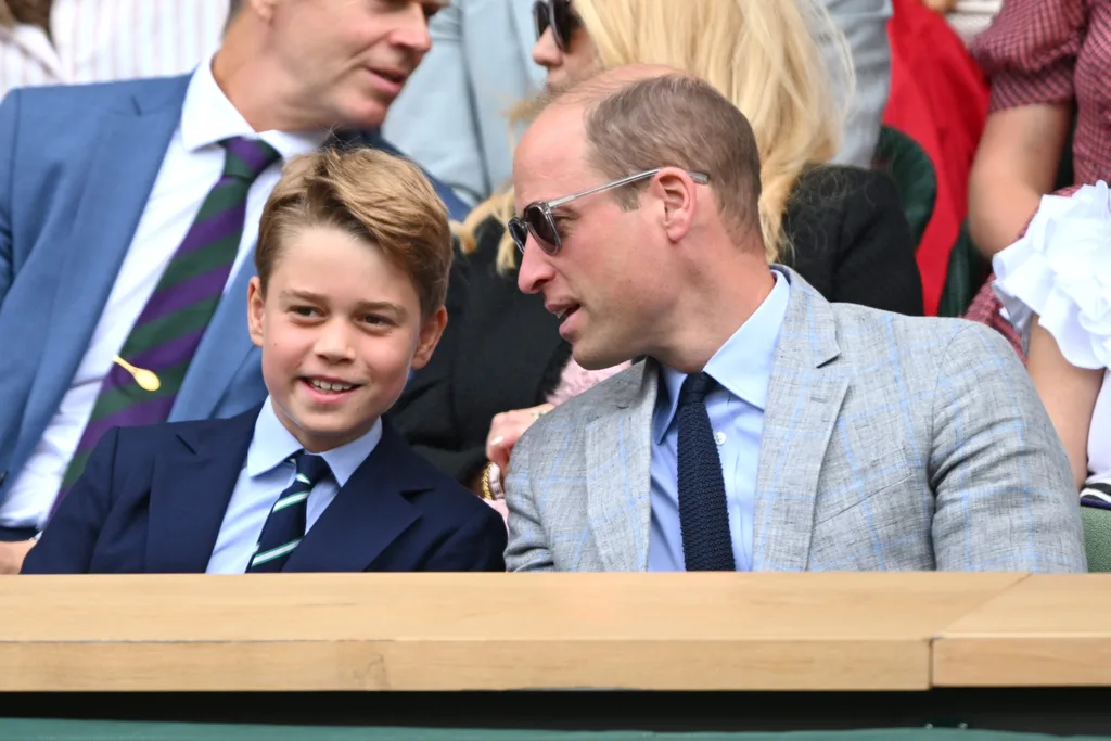 Prince George of Wales and Prince William, Prince of Wales watch Carlos Alcaraz vs Novak Djokovic in the Wimbledon 2023 men's final