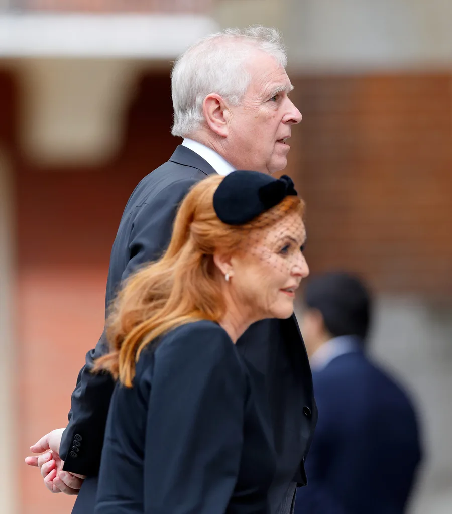 Prince Andrew, Duke of York and Sarah Ferguson, Duchess of York attend Katharine, Duchess of Kent's Requiem Mass service at Westminster Cathedral