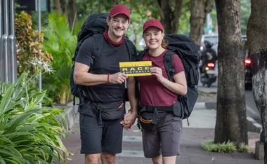 Rob Mills and Georgie Tunny on The Amazing Race: Celebrity Edition 2025.