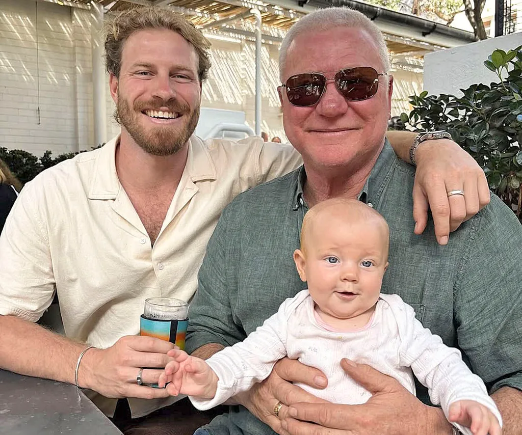 The Block's Scott (centre) with son Charlie and baby Tiggy