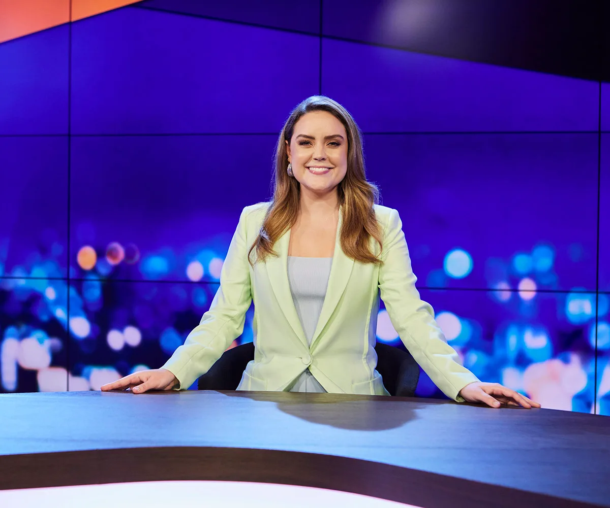 Georgie Tunny at the news desk on The Project.