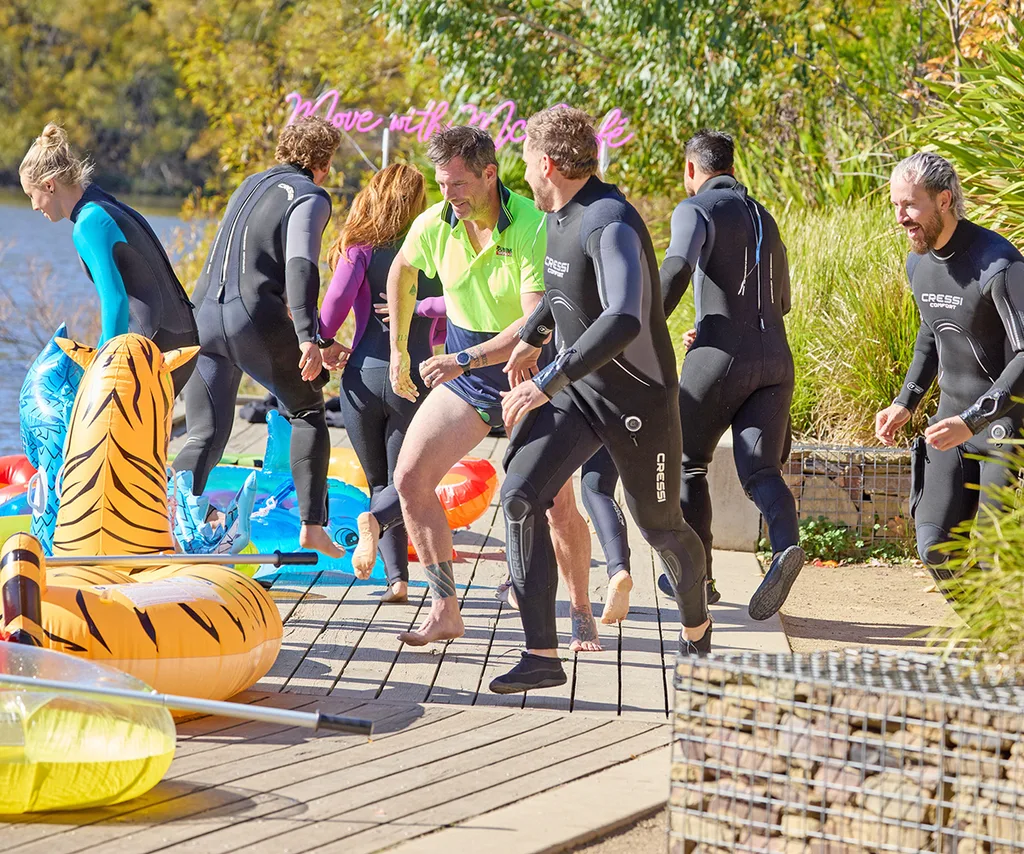 Sonny and Ben on set of the swim challenge in season 21 of The Block. Things are now tense between the pair in the lead up to The Block auction day.