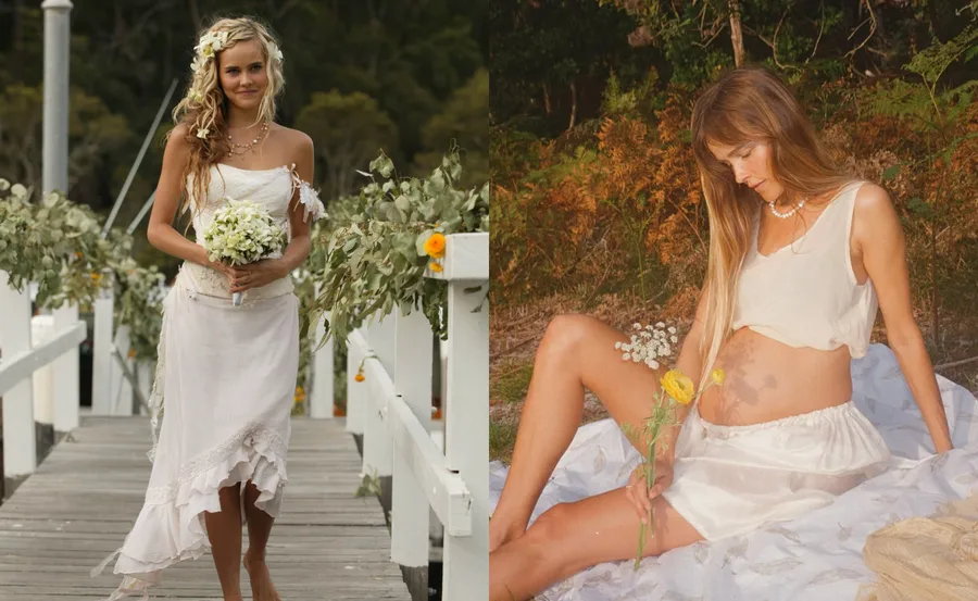 Isabel Lucas on Home and Away spliced with image of her pregnant