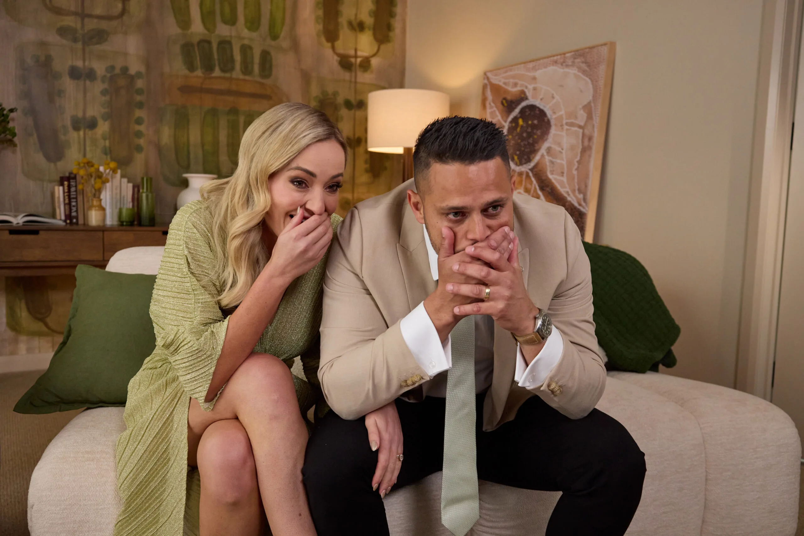 Britt and Taz on the edge of their seat as they see the numbers rise, and become the winners of The Block 2025.