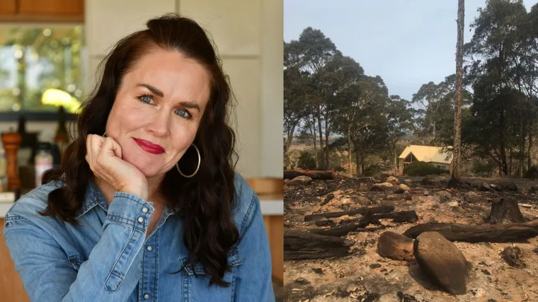 Siobhan O'Brien and her property at Bawley Point after the bushfires. (Images: Supplied)