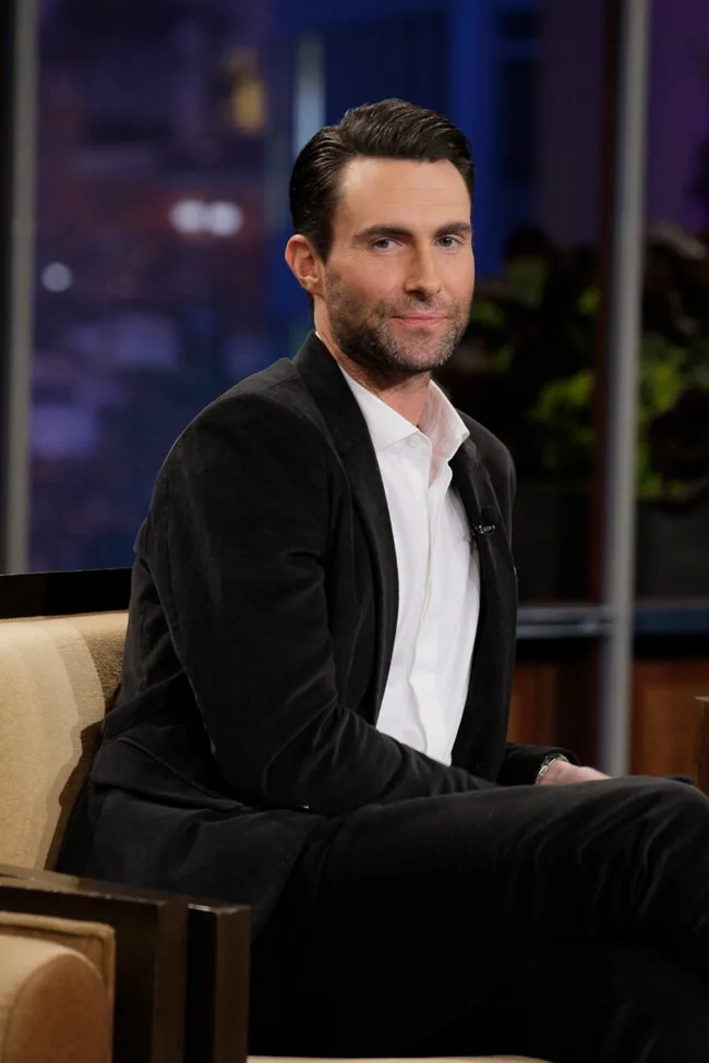 THE TONIGHT SHOW WITH JAY LENO -- Episode 4554 -- Pictured: Singer Adam Levine during an interview on October 28, 2013 -- (Photo by: Paul Drinkwater/NBCU Photo Bank/NBCUniversal via Getty Images via Getty Images)