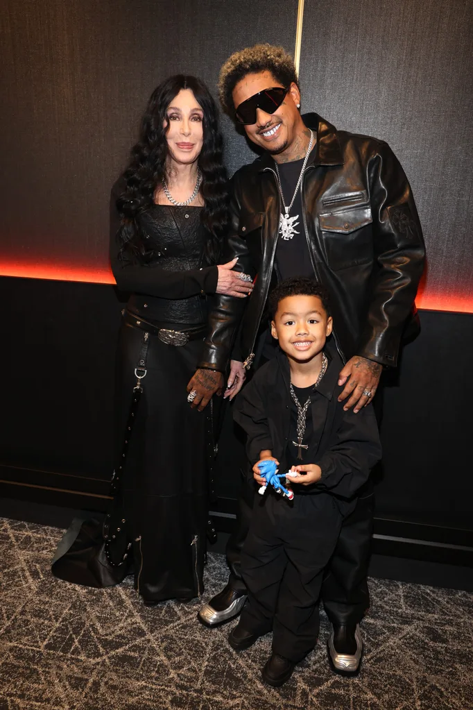 CLEVELAND, OHIO - OCTOBER 19: (L-R) Cher, Alexander "AE" Edwards and Slash Electric Alexander Edwards attend the 2024 Rock & Roll Hall Of Fame Induction Ceremony streaming on Disney+ at Rocket Mortgage Fieldhouse on October 19, 2024 in Cleveland, Ohio. (Photo by Kevin Mazur/Getty Images for The Rock and Roll Hall of Fame)