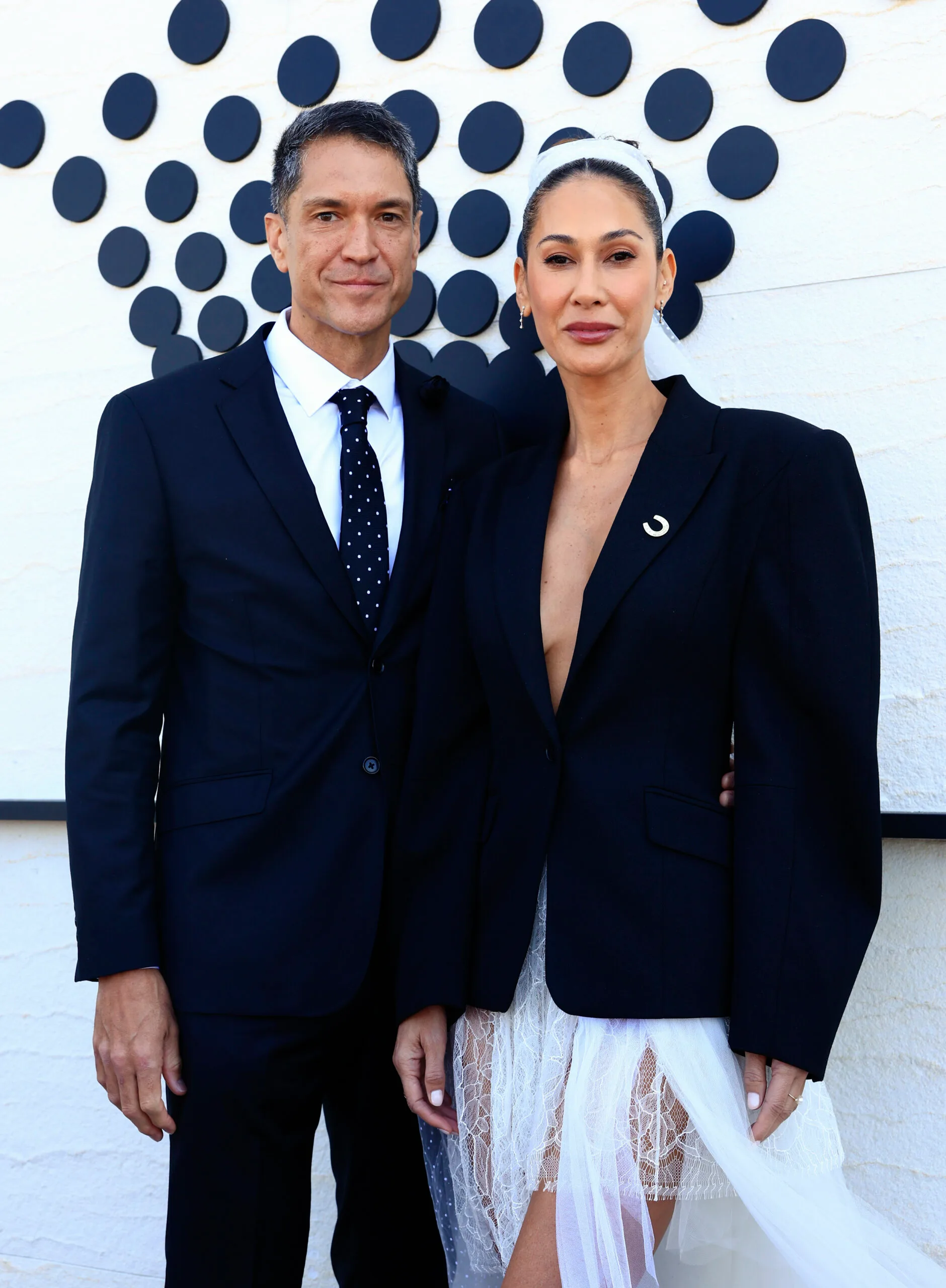 Paul Mullert and Lindy Klim pose for a photo during 2025 Derby Day at Flemington Racecourse on November 01, 2025 in Melbourne, Australia.
