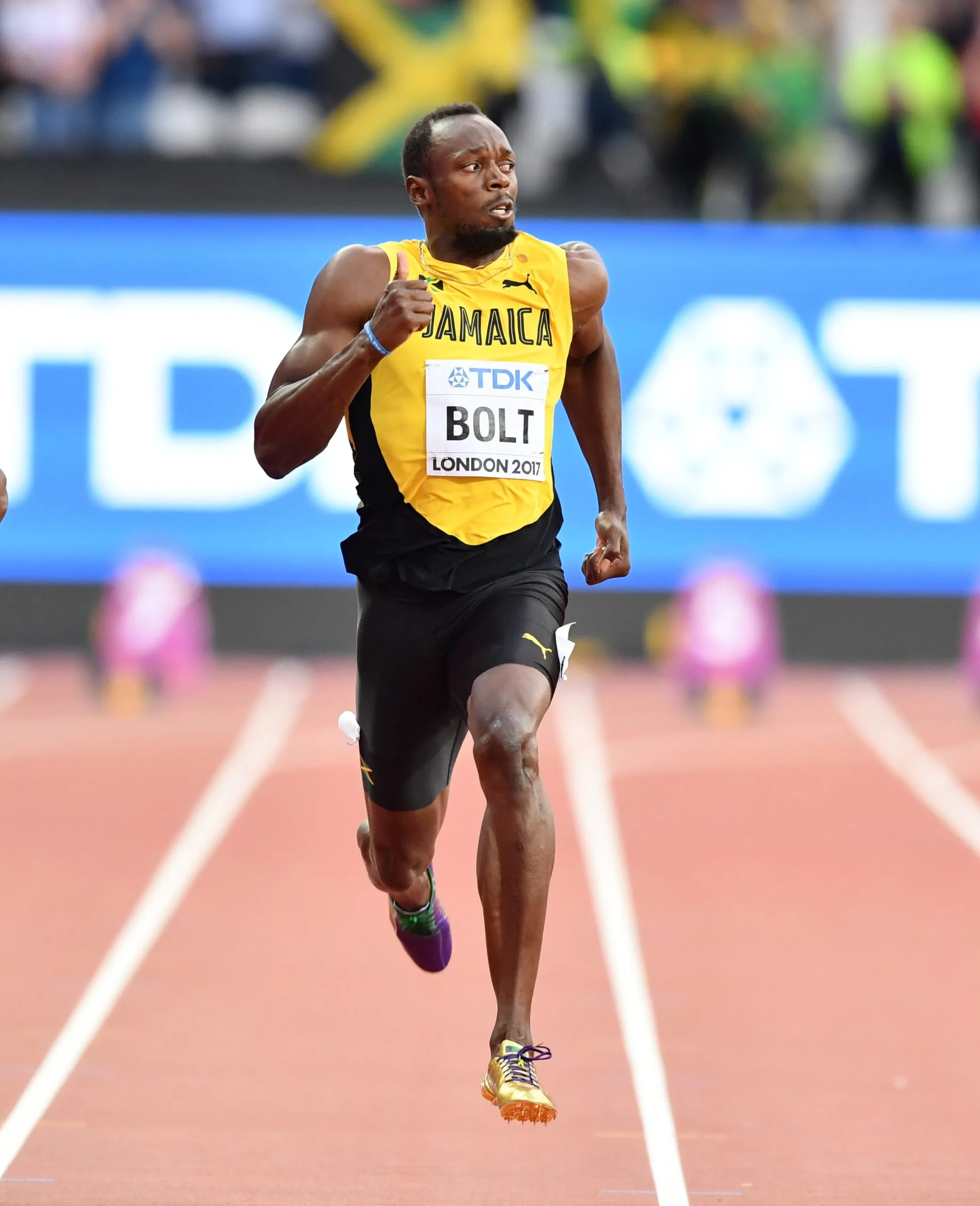 LONDON, UNITED KINGDOM - AUGUST 05: Usain Bolt of Jamaica competes in the men's 100 meters semi final during the "IAAF Athletics World Championships London 2017" at London Stadium in the Queen Elizabeth Olympic Park in London, United Kingdom on August 5, 2017.