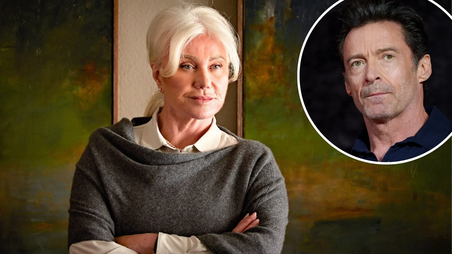 A blonde woman with crossed arms and a man.