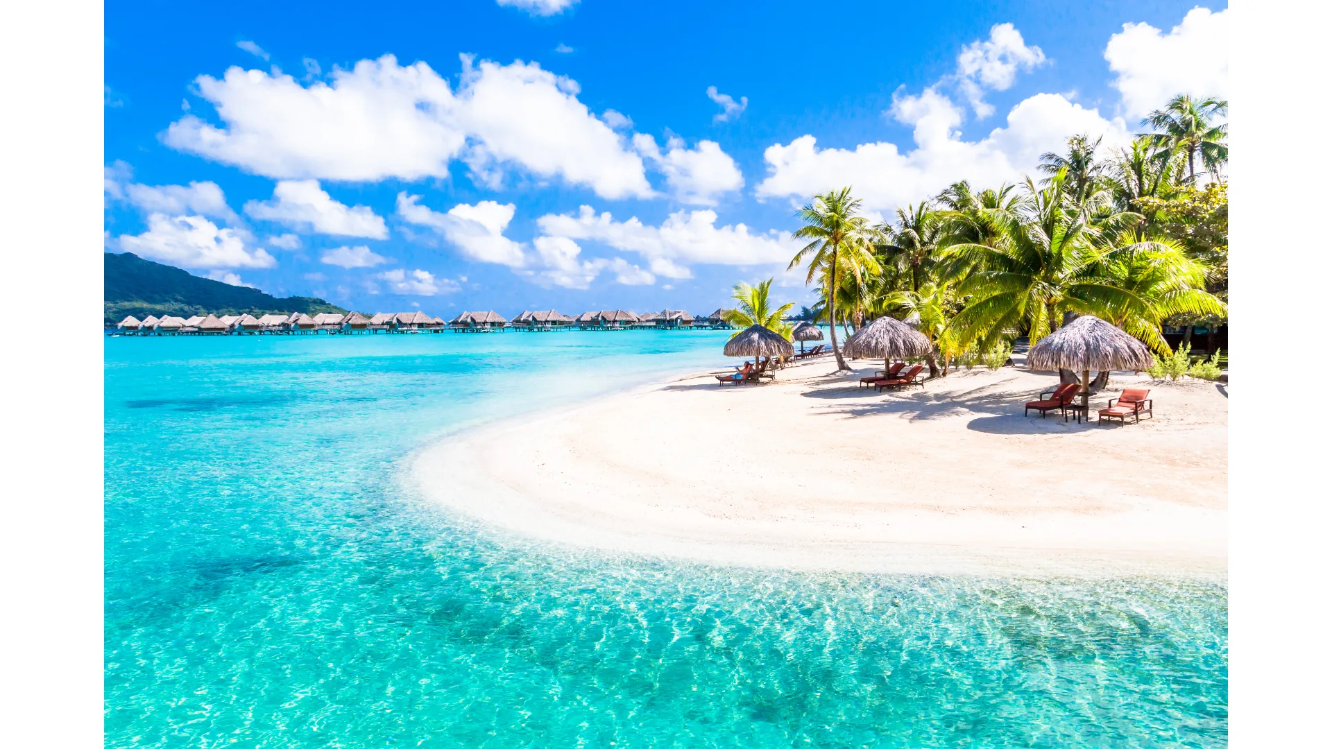 A pristine beach in Bora Bora.