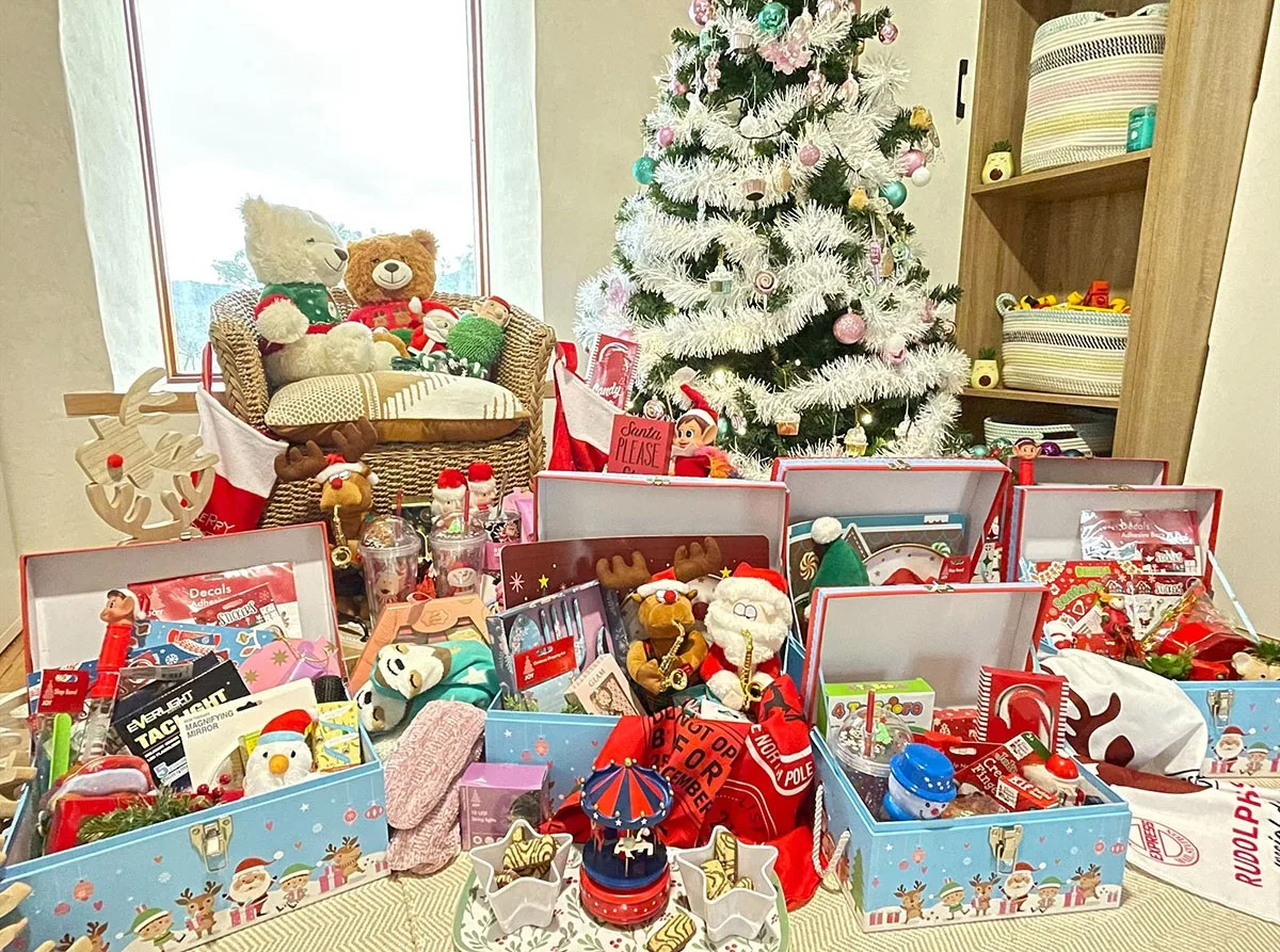 My children&rsquo;s Christmas present haul. The baskets and plants and rattan chair, (basically everything except the $20 marketplace tree) is found in commercial dumpsters. (Image: Supplied)