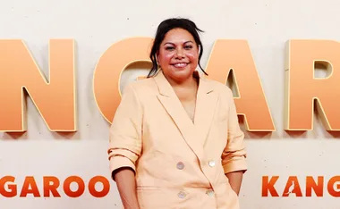 Deborah, wearing a pale apricot jacket, poses at the Kangaroo premiere