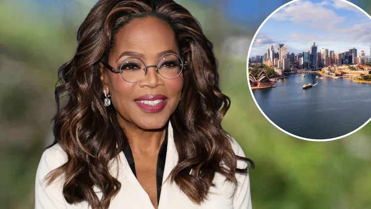 A Black woman smiling and an inset image of Sydney harbour