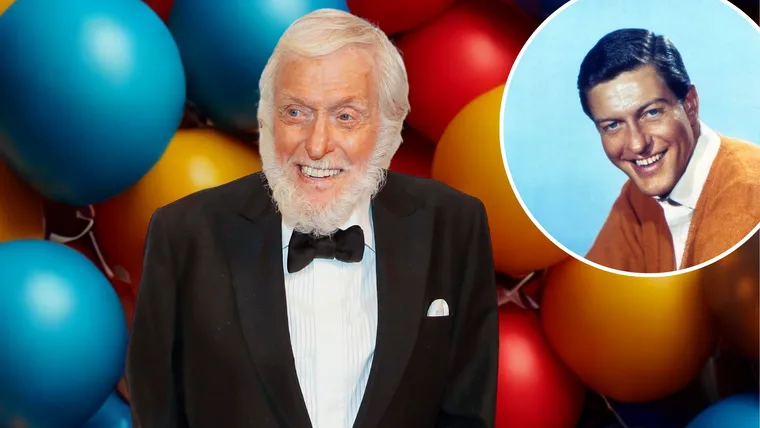 An older man in a tuxedo and an inset of him as a younger man.