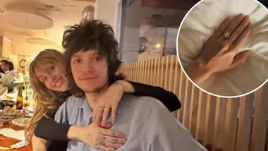 A woman and man hugging