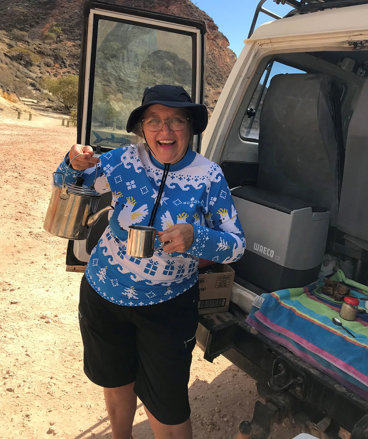 Having Billy Tea At Pot Shot Canyon tour, Exmouth, 2018. (Image: Supplied)
