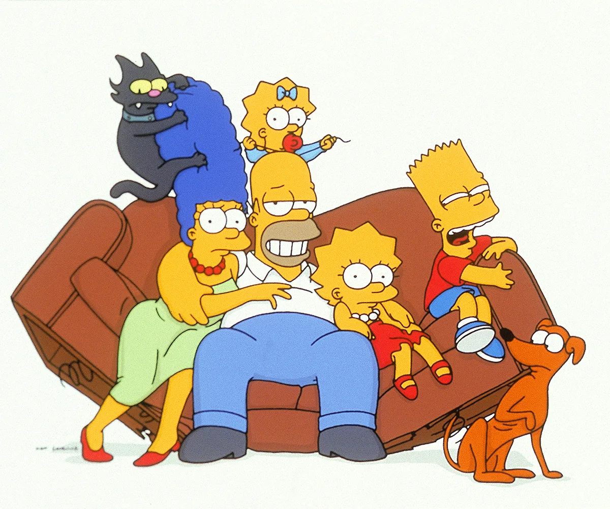 The Simpsons family, including Santa's Little Helper. 