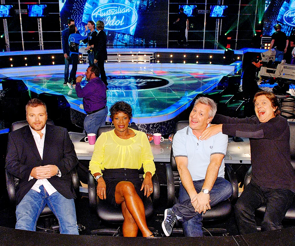 Kyle Sandilands (left) in an old photo of him judging alongside Marcia Hines, Ian "Dicko"Dickson and Mark Holden.