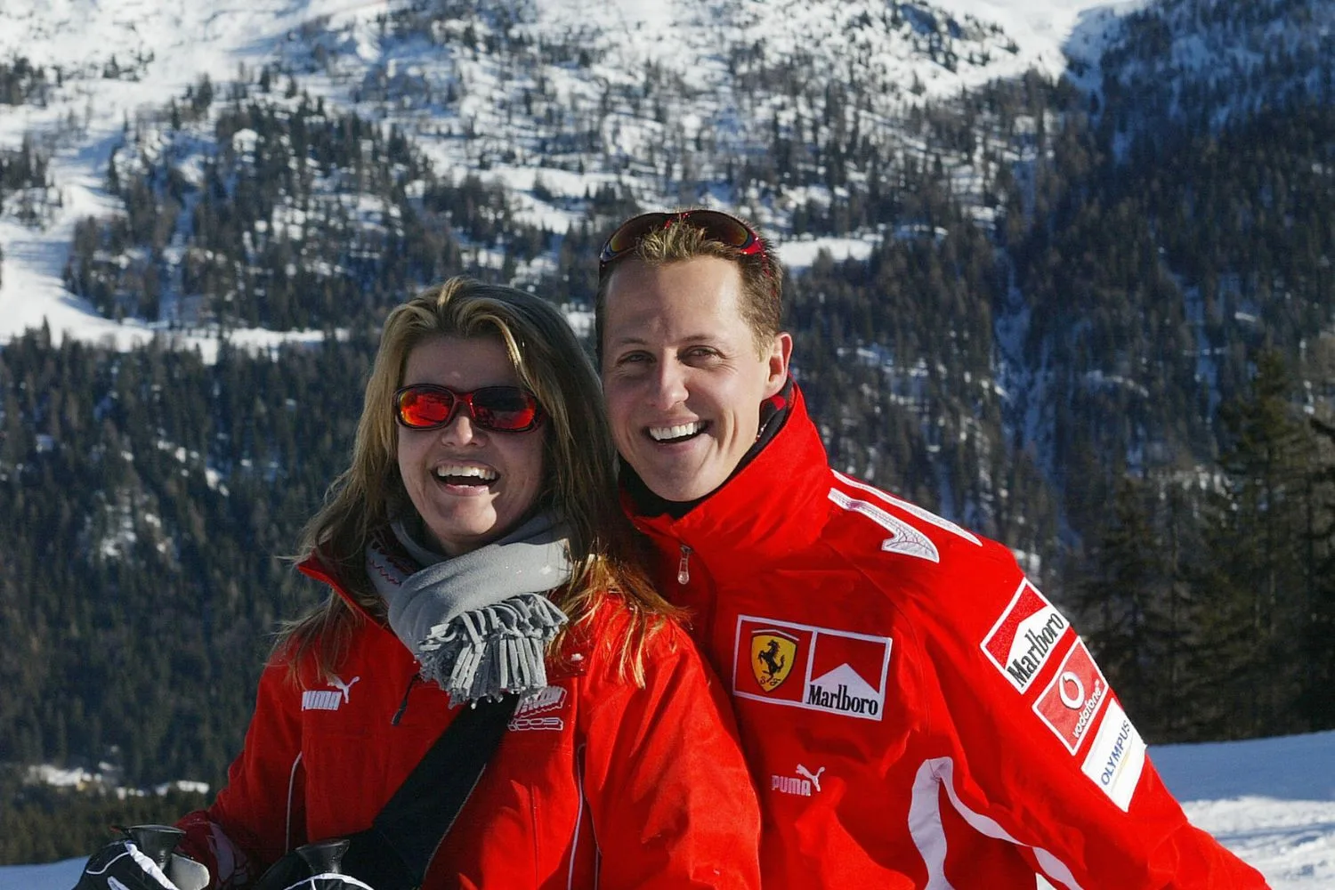 Michael and Corinna Schumacher skiing