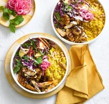 Chicken tikka & turmeric rice bowls