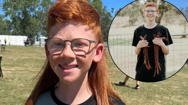 Jayce with his mullet and after he cut all of his hair off. (Image: Supplied)