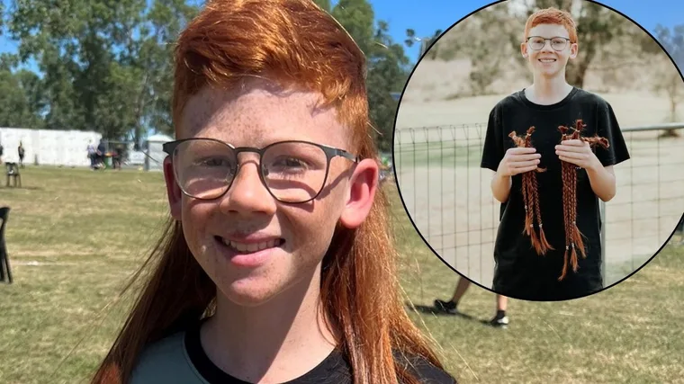 Jayce with his mullet and after he cut all of his hair off. (Image: Supplied)