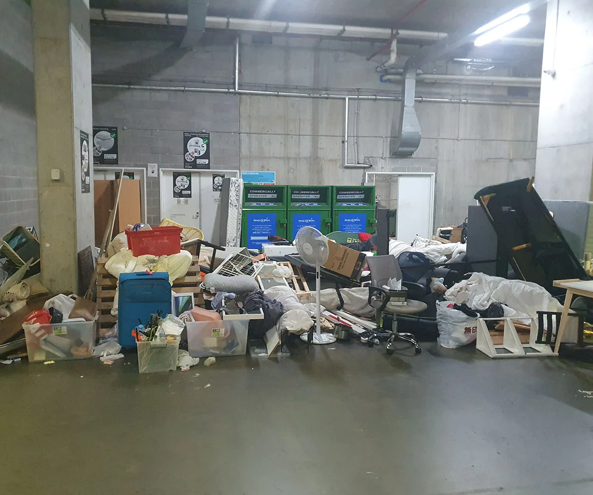 One of the many dumpster rooms (under big buildings) I visit regularly to save items. (Image: Supplied)