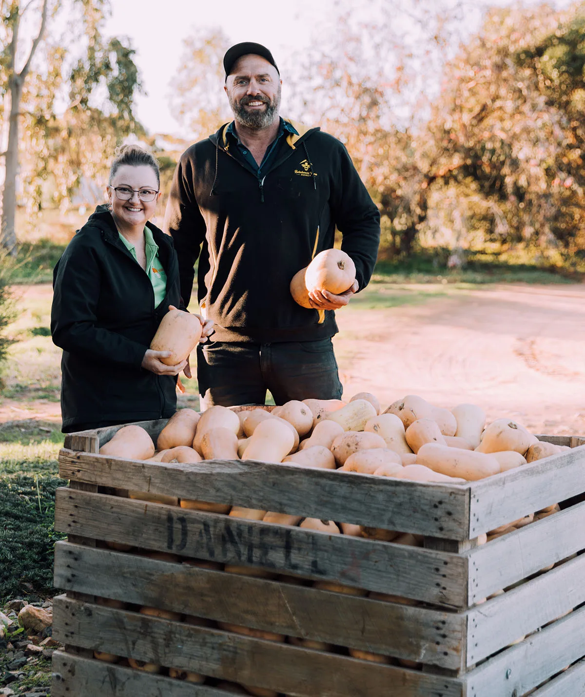 Me with farmer Simon Peacocke. (Image: Supplied)