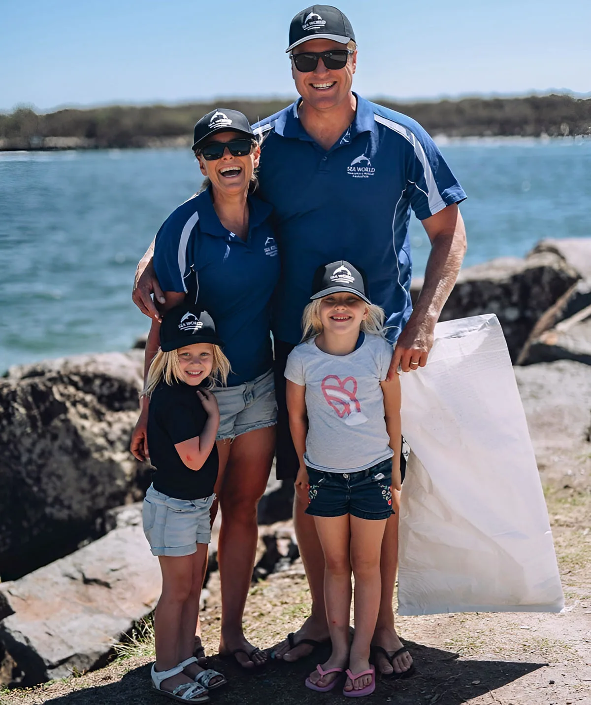 Me with Christina (wife) and two of our children, Occi and Aspen at Sea World Foundation&rsquo;s Annual Ocean Clean Up at the Gold Coast Seaway. (Image: Amy De Boer