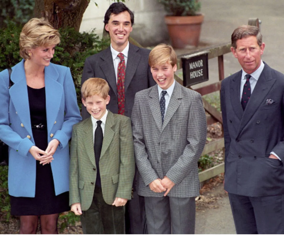 Just like dad! The future king will follow in his dad Prince William's footsteps, his uncle Harry also attended the school. Pictured with Princess Diana and Prince Charles in 1995. (Image: Getty)