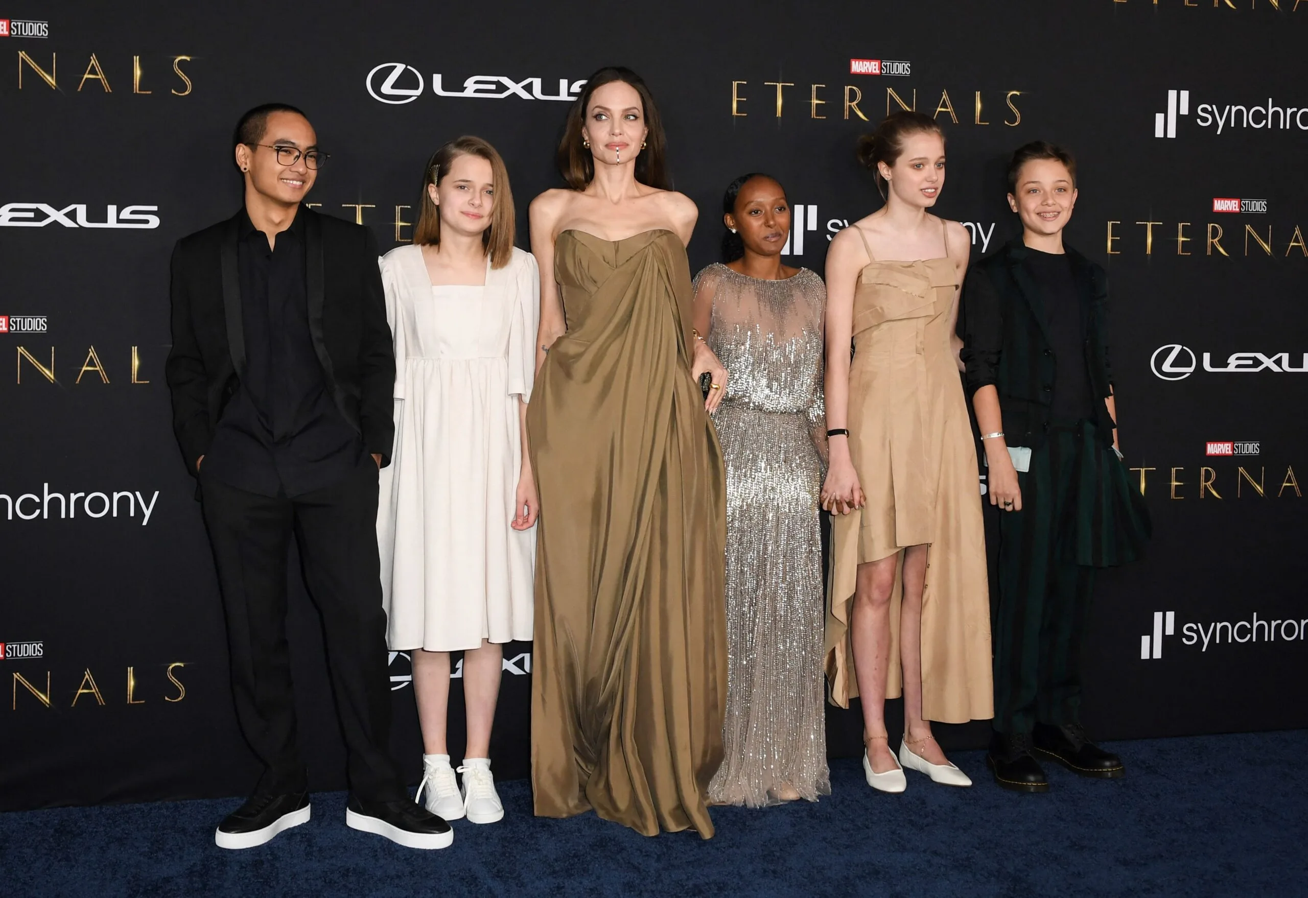 Angelina Jolie is joined by five of her six kids at the Eternals premiere