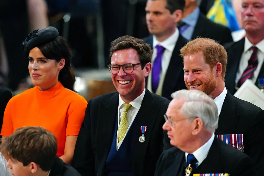 Princess Eugenie, Jack Brooksbank and Prince Harry attend Queen Elizabeth's Platinum Jubilee