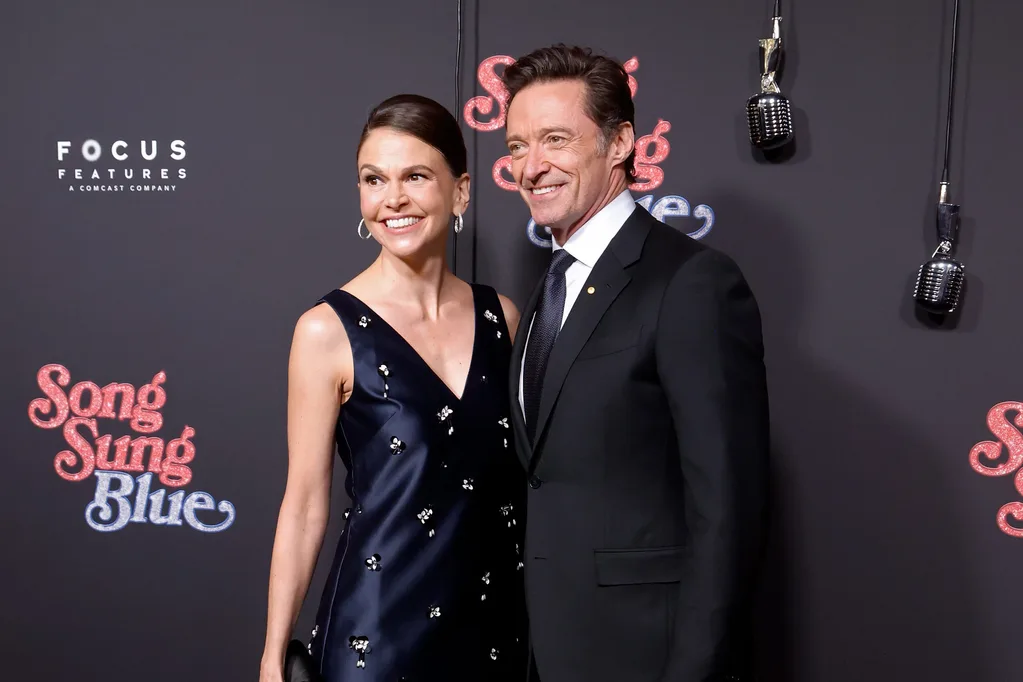 Sutton Foster and Hugh Jackman attend the Song Sung Blue premiere in New York