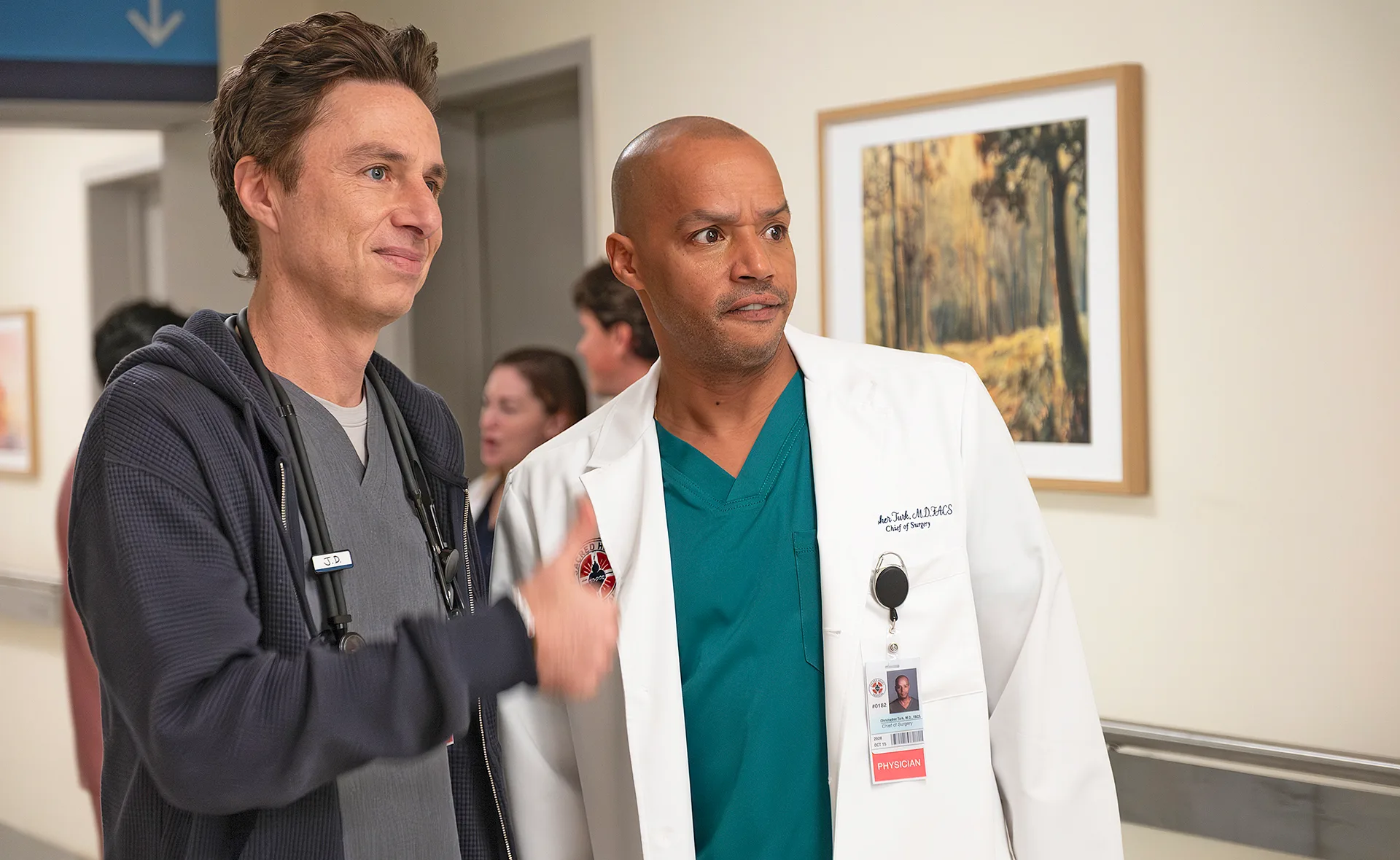 Zach Braff and Donald Faison return as J.D. and Turk in Scrubs